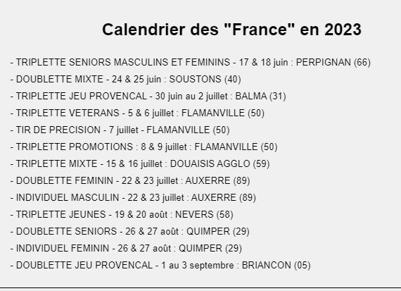 Calendrier des frances ffpjp 2023